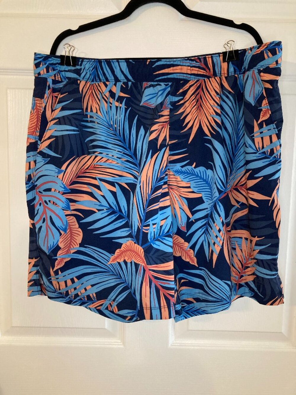 Speedo Men's Blue & Orange Tropical Leaf Print Lined Swim Shorts - Size XXL